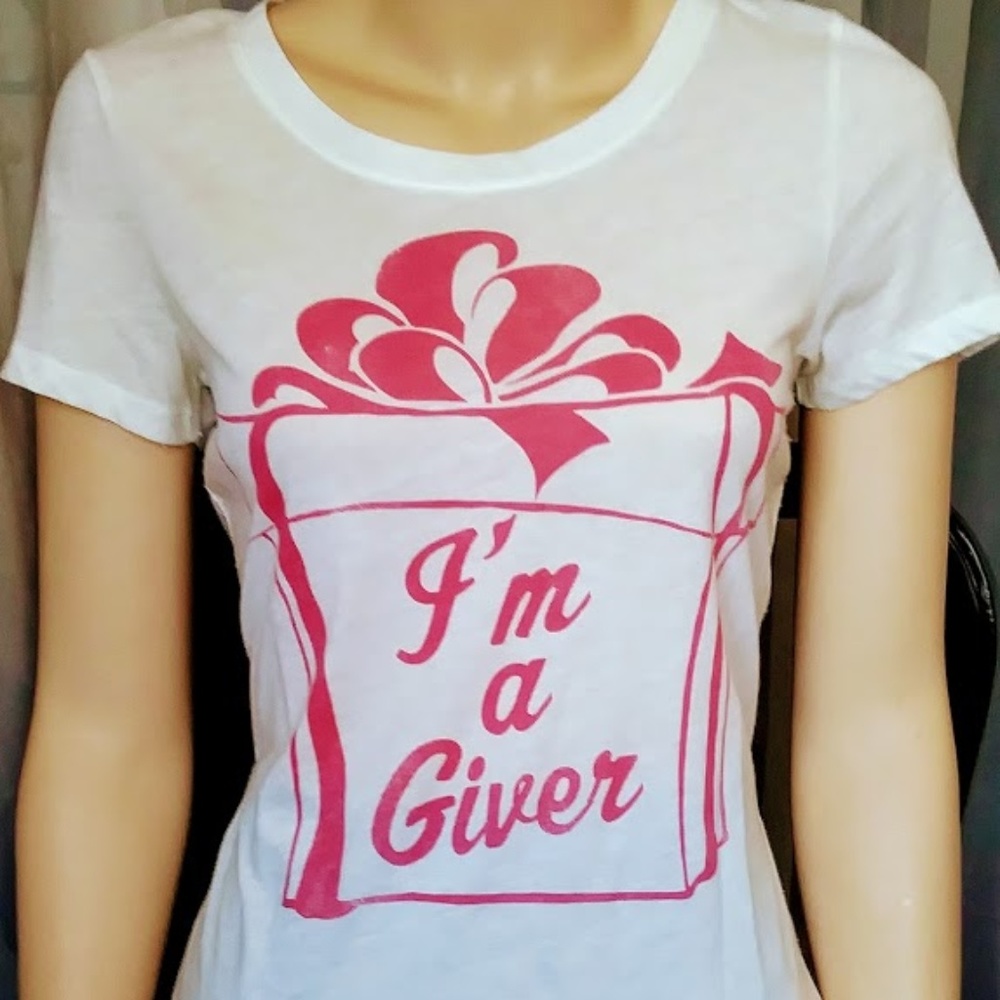 Forever 21 Junior Misses Pnk&Wht Scoop-Neck Tee